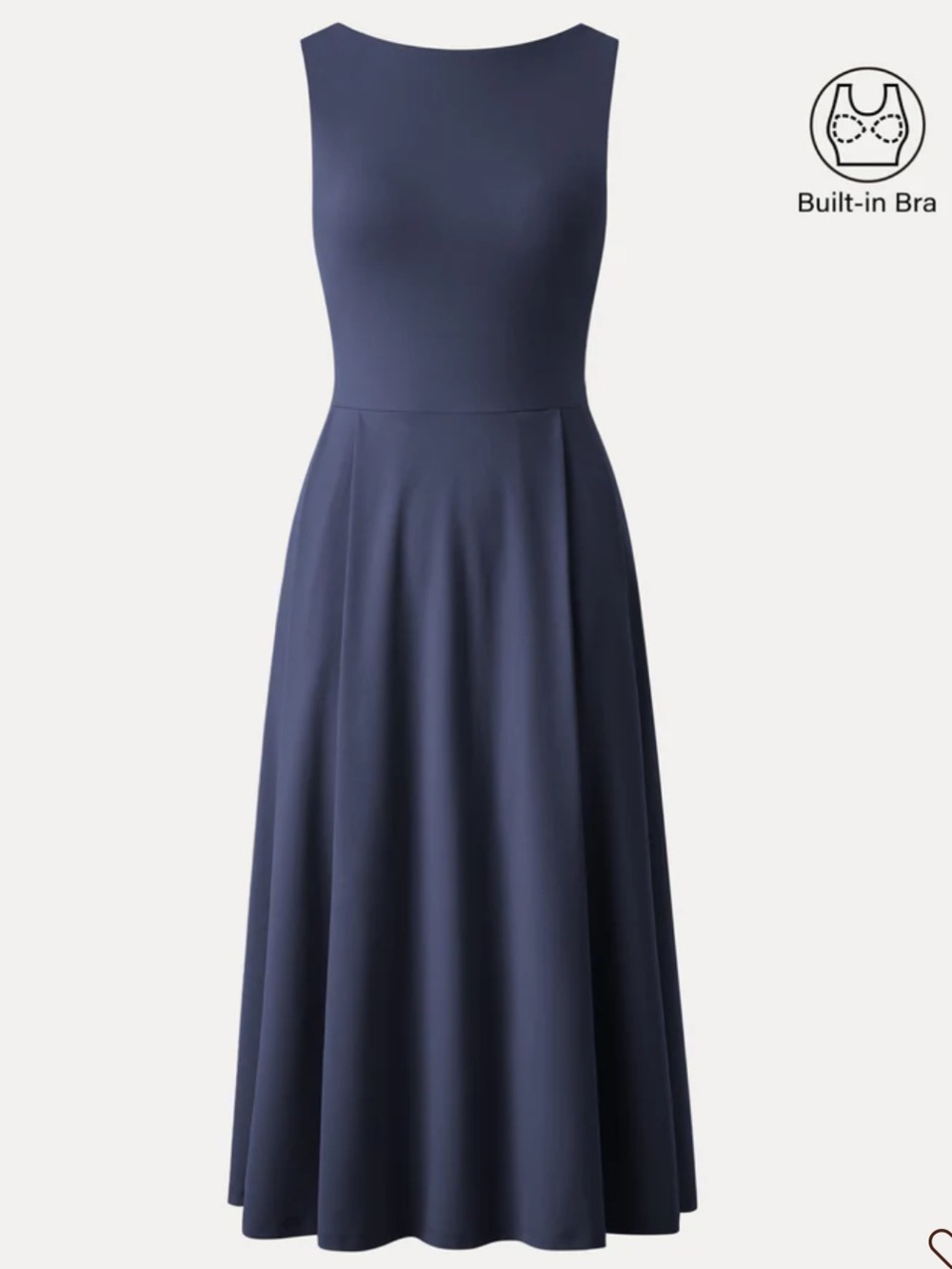 OGL Boatneck Bamboo Ponte Bra Midi Dress with Pockets - Navy